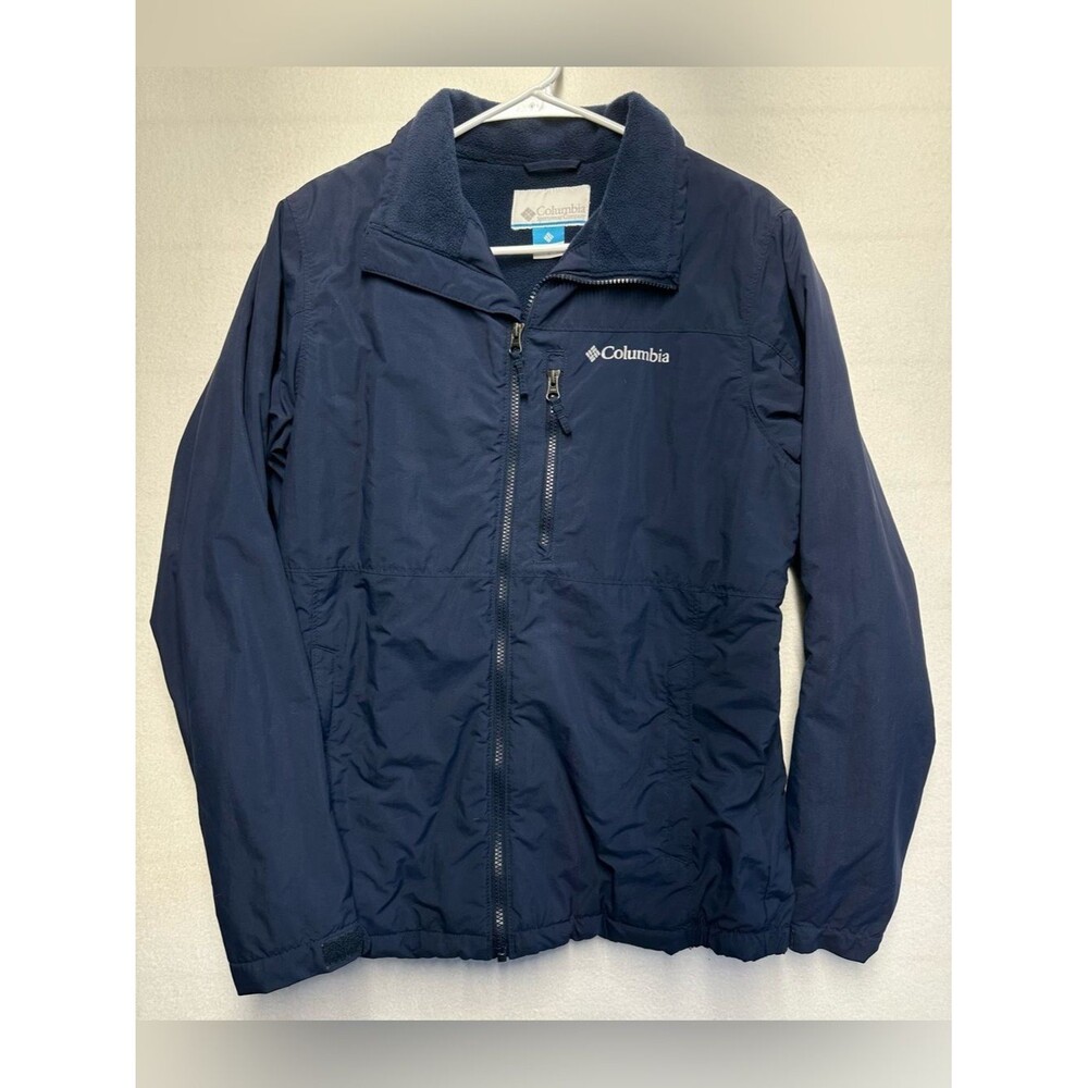 Columbia Jacket Men’s Small Navy Full Zip Fleece‑Lined Outdoor Windbreaker